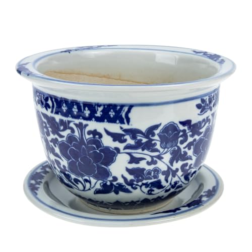 Toddmomy Maceta de Cerámica Azul y Blanca Estilo Chino Grande 17Cm Plato y Orificio de Drenaje para Plantas de Interior, Maceta para Suculentas y Decoración de Escritorio