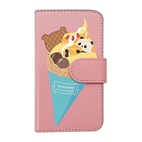 【moimoikka】 iPhone17 Pro Max アイフォン17プロマックス 対応 手帳型 スマホ ケース パンダアイス アイスクリーム ソフトクリーム ぱんだ アニマル 動物 キャラクター おしゃれ かわいい (カバー色ピンク) ダイアリータイプ