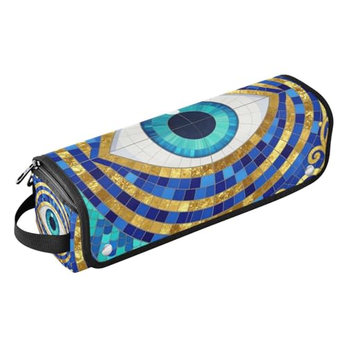 Bolsa organizadora para herramientas de cabello y tapete resistente al calor con cierre, color azul y dorado