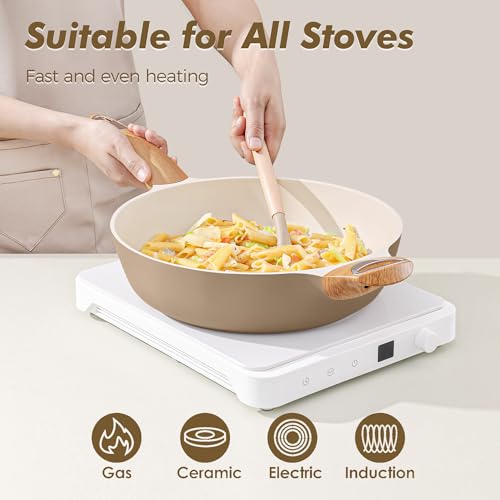 Image of SENSARTE Ceramic Nonstick Frying Pan Skillet with Lid, 13.3 Inch Large Deep Frying Pan, 6 QT Saute Pan, Induction Pan, Healthy Non Toxic Cooking Pan with Helper Handle, PFOA PFAS PTFE Free