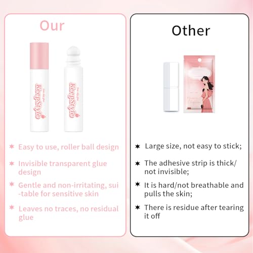 3 Stück Transparentes Body Tape,Flüssiger Anti-Rutsch-Kleber,Clothing Doppelseitige Klebeband,Damen Bekleidung Zubehör,für Kleidung und Haut, 10g