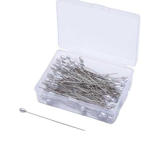 NovaPuff 100 Pcs 2.92 in White Teardrop Pearl Head Pins, Straight Wedding Bouquet Pins Clear Sewing Pin, Crystal Diamond Head Pin for DIY Crafts/Wedding Flower Decorations