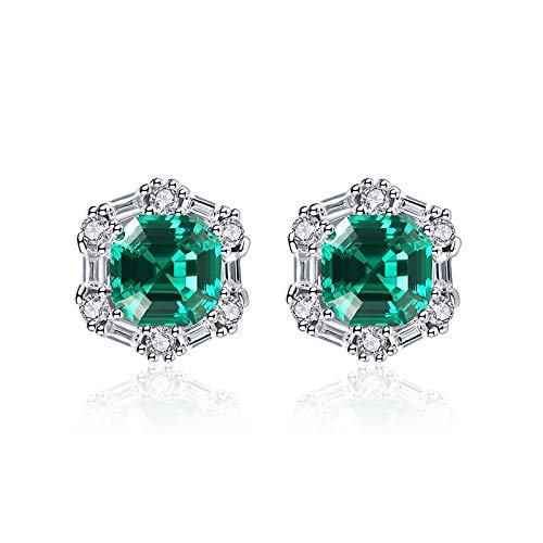 Boucles d'oreilles émeraude en argent 925 géométrique YXWYXWA pour femme