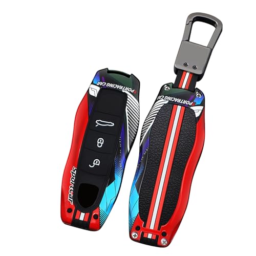 Coque de protection en métal pour clé Porsche 911 Cayenne Macan 3 boutons rouge