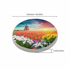 oFloral Tulips Coasters for Drinks Sunset Windmills Netherlands Sea of Flowers Drink Coaster Round 4 Inch for Coffee Table House Gifts Home Decor