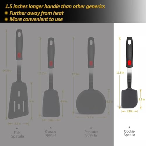 Image of Silicone Spatula - Nonstick, Heat Resistant Cooking & Baking Flipper for Pancakes, Omelettes, Pizza, Steak, Dosa - Ideal for Griddle Pans, Cookware and Fish Turner (Square Spatula)
