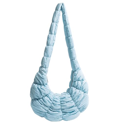 Trendy Croissant Quilted Shoulder Crossbody Bags for Women Large Ruched Nylon Hobos Handbags and Purses Lightweight