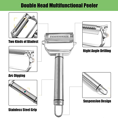 2 In 1 Julienne Slicer Peeler,Y-Peeler,100% Stainless Steel Sharp Serrate Blade Vegetable & Fruit Peeler,Competent Peeling Back Or Forth #TOP6