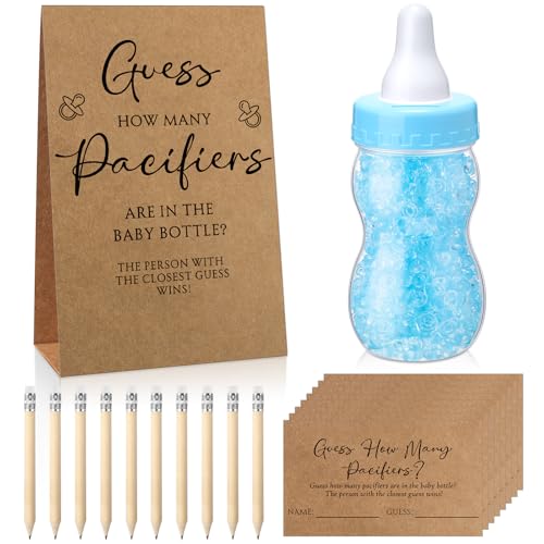 Image of Roowest 512 Pcs Baby Shower Games Guess How Many Pacifiers Sign 100 Small Guessing Games 10 HB Pencils 750ml Milk Bottle 400 Acrylic Pacifiers Decoration for Guest Gender Reveal