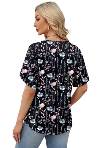 Image of WIHOLL Womens Summer Tops Short Petal Sleeve Shirts Fashion V Neck Womens Clothing