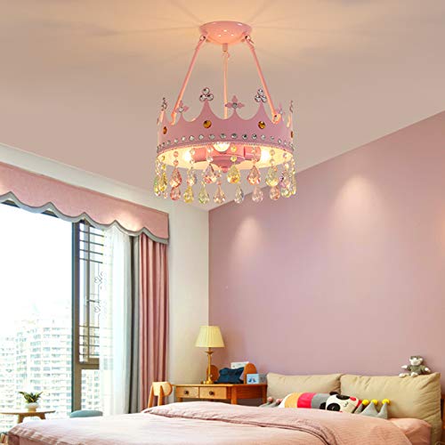 Plafonnier Enfants Cristal Pendentif Lumière Lampe De Plafond Moderne Couronne Décoration Princesse Fille Garçon Chambre Maternelle Lustre E27 Fer Art...
