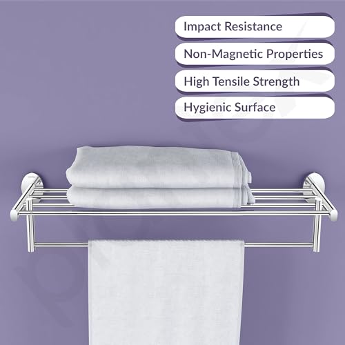 Image of Plantex 304 Grade Stainless Steel 24 Inches Long Towel Rack /Towel Hanger for Bathroom /Towel Bar /Bathroom Accessories - Olive (Chrome)