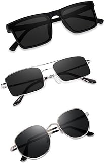 Sheomy Combo offer pack of 3 shades glasses White Candy Rectangle Retro Vintage Narrow Sunglasses Women and Men Small Narr...