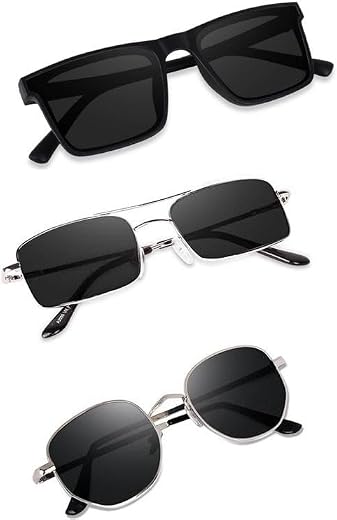 Sheomy Combo offer pack of 3 shades glasses White Candy Rectangle Retro Vintage Narrow Sunglasses Women and Men Small Narr...