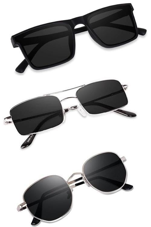 Sheomy Combo offer pack of 3 shades glasses White Candy Rectangle Retro Vintage Narrow Sunglasses Women and Men Small Narr