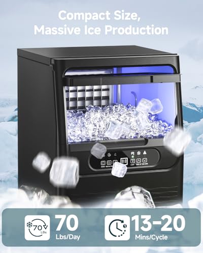 EUHOMY Commercial Ice Maker Machine,70lbs/24H,36 Ice Cubes in 8-12 Mins,Under Counter Ice Maker with Water Filter,12lbs Storage Capacity,Freestanding Ice Machine for Home/Bar/Cafe/Restaurant
