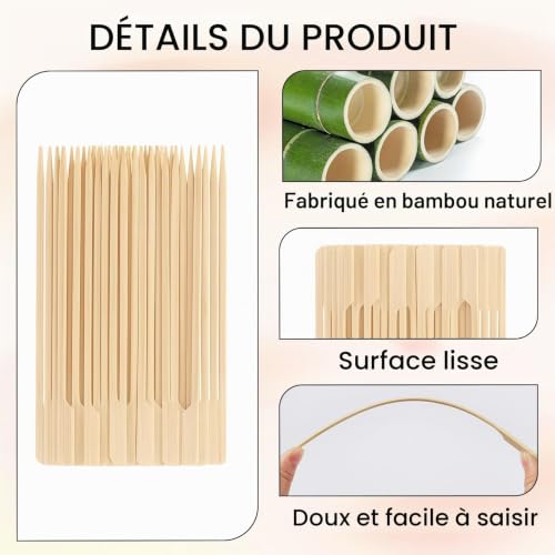 100 Pics 12 cm Brochette en Bois, pic a Brochette, Piques Brochettes, Bambou pour Apéritif, Cocktails, Amuse-Bouches, Fruits, Sandwichs, Collations, Barbecue – vue 3