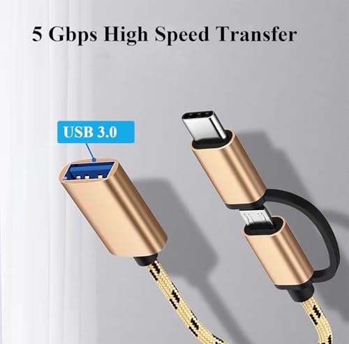 Câble OTG 2 en 1 USB vers Micro USB et Type C dorés - 5