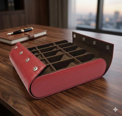 Image of essart Luxury Watch Storage Case - Premium Leather Organizer Box for Exclusive Timepieces, Elegant Display & Protection for Collectors (WR-101-XV-Maroon)