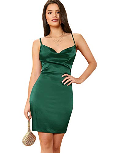 Soly hux women's spaghetti strap cowl neck satin short slip dress…