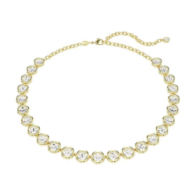 Swarovski Imber Tennis necklace Round cut, White, Gold-tone plated