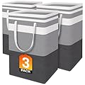 BlissTotes 3-Pack Laundry Basket, Freestanding?Waterproof Laundry Hamper, Collapsible Tall Clothes Hamper with Easy Carry Handles for Clothes, Towels in the Family and Dorm,Gradient Grey,75L