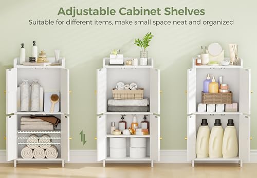 BEWISHOME Small Floor Cabinet, Toilet Paper Storage, Bathroom Storage Cabinet with 4 Doors and Shelves, Bathroom Organizers and Storage for Small Spaces, White 7.9\" D x 14.6\" W x 31\" H YYG11W