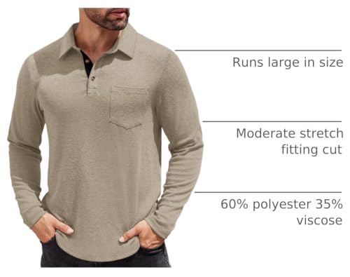 Camiseta polo para hombre de manga larga COOFANDY, casual y elegante, con botones y bolsillo, para uso diario, oficina o golf miniatura 4