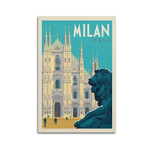 YIBIN Poster da viaggio vintage Milano Italy Poster decorativo su