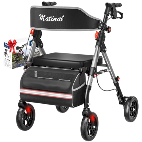 Image of Walkers for Seniors with seat, Rollator Walker with Seat, Silver