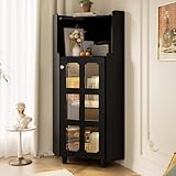 kozamas Armario esquinero LED de 63,5 x 124 cm, color negro, lacado con...