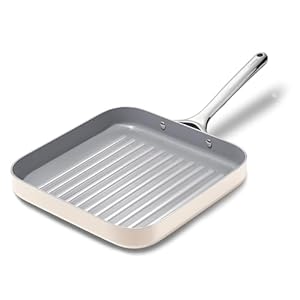 Caraway Square Grill Pan – 11” Grill Pan – Non-Stick Ceramic Coated – Non Toxic, PTFE & PFOA Free – Oven Safe & Compatible with All Stovetops – Cream