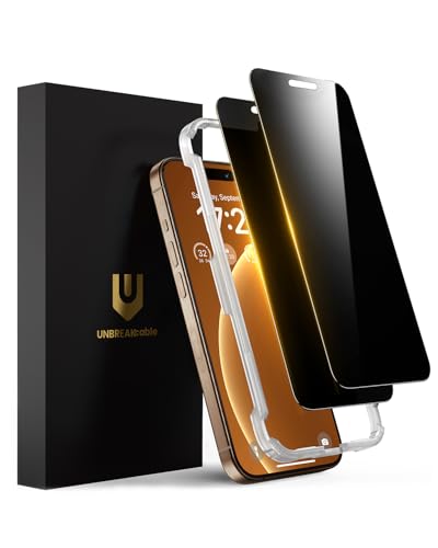 UNBREAKcable Privacy Screen Protector for iPhone 16 Pro Full Coverage Shatterproof Tempered Glass [True 28Anti Spy] [9H Hardness] [Easy Installation Frame] 2-Pack Private Screen for iPhone 16 Pro