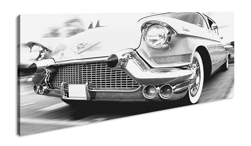 Cuadro panorámico estético vintage de 60 x 30 cm, efecto negro/blanco como lienzo, diseño enmarcado sobre marco de madera auténtica, impresión digital de alta calidad con marco