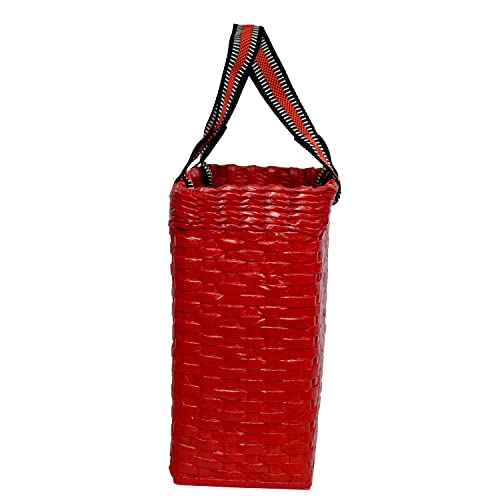 Image of Paperus, Medium, Red, Lunch Bag, Tiffin Basket for Office, Handbag, Carry Bag, Travel Bag, Eco-Friendly, Handmade, of Paper Ropes, in Inches 11 Height, 12 Length & 6 Wide Base
