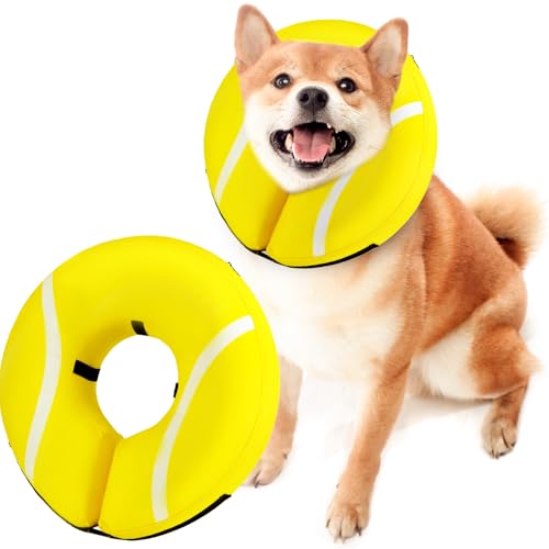 BENCMATE エリザベスカラー 犬用 猫用 カラー 浮き輪タイプ もちもちソフト軽量 防水タイプ 手術後の傷なめ防止 ペット用品 首輪 柔らかい 可愛い 調節可能 軽量 去勢手術 不妊手術 手術後のケアに 引っ掻き 傷舐め防止 ペット保護襟 (M、イエ