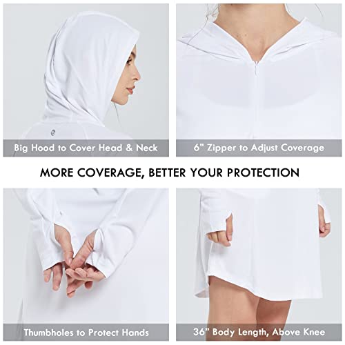 Baleaf Women's Upf 50 Long Sleeve Beach Cover Up Dress Sun Protection Quick Dry Zip Summer Dresses Pockets Thumbholes White S #TOP2