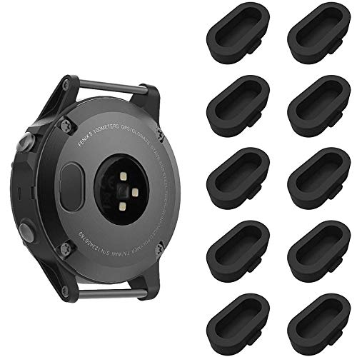 HJYuan 10 Pack Dust Plug Compatible with Garmin 7/7S/7X 5/5S/5X Plus/6S 6 6X/Forerunner 935/Vivoactive 3/4/4S Smartwatch Silicone Charger Port Protector Anti Dust Plugs Caps, Black