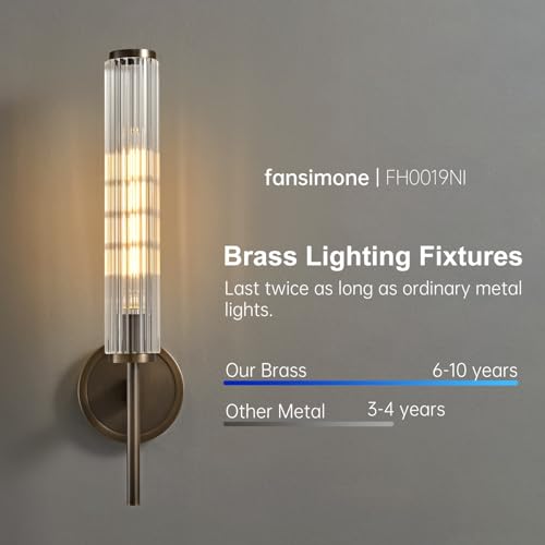 Antique Brass Wall Sconce,Bathroom Wall Light with Grooved Glass Tube Shade by fansimone - Used condition - Image 4