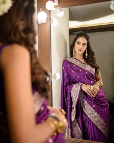 Image of Sugathari Women's Maroon Banarasi Kanchipuram Art Silk Saree for Women - Traditional Wedding & Party Saree with Blouse Piece - Ethnic Indian Silk Saree for Bridal, Festive (KS-156)