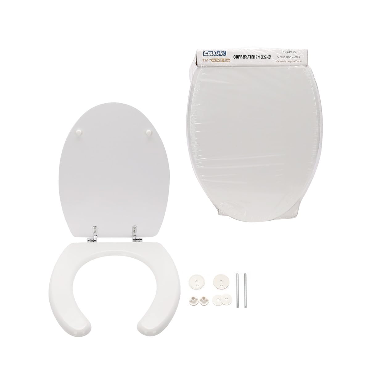 Sedile WC Universale per Disabili in Legno con Coperchio, Copriwater da Bagno 445x375mm, Bianco