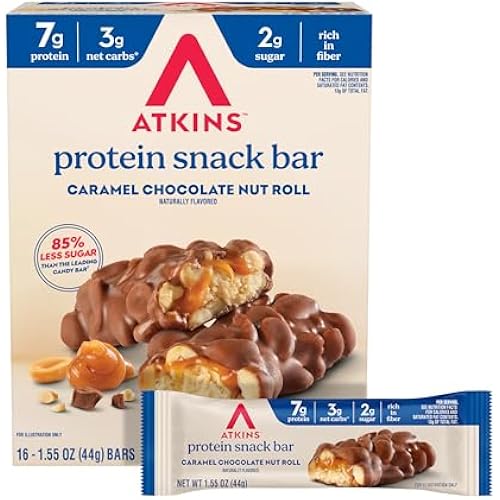 Atkins Caramel Chocolate Nut Roll Snack Bar, 16 Count