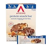 Atkins Caramel Chocolate Nut Roll Snack Bar, Protein Snack , 7g Protein, 2g Sugar, High Fiber Snack, 16 Count