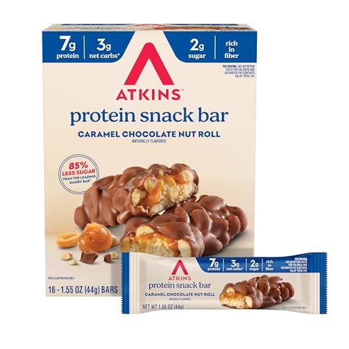 Atkins Caramel Chocolate Nut Roll Snack Bar, Protein Snack , 7g P...