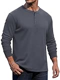 Herberton Mens Textured Hiking Shirts Winter Comfort Tee Stylish Solid Henley Fashion Casual Plain Tshirt Dark Grey XL