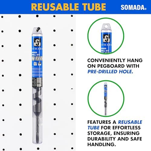 SOMADA 3/8-Inch x 10-Inch Auger Drill Bit for Wood, Quick Change Hex Shank 3/8-Inch One Piece, Ship Auger Long Drill Bit for Soft and Hard Wood, Plastic, Drywall and Composite Materials