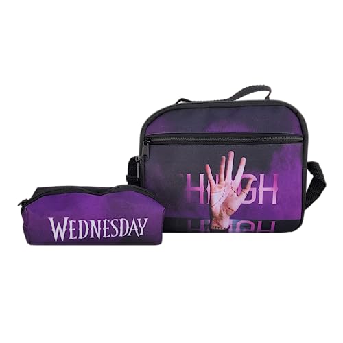 Kit Mochila Rodinha Wandinha Com Estojo E Lancheira Infantil