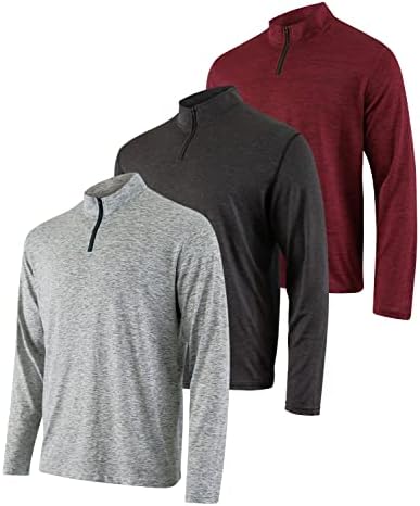 Real Essentials Mens Quarter 1/4 Zip Pullover Men Sweatshirt Long Sleeve Shirts 1/2 Athletic Fishing Dry Fit Shirt Gym Running Compression Golf Half Top Workout Sweatshirts, Set 3, XXXL, Pack of 3