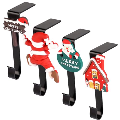 lasuroa 4 Piezas Soportes para Calcetines Navideños, Papá Noel Casa Ganchos para Medias de Chimenea Perchas para Medias de Chimenea Antideslizantes para Navidad vacaciones Fiesta Decoraciones