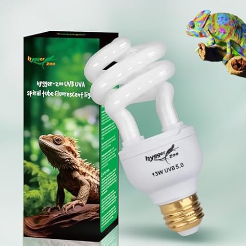 UVB Bulb for Reptiles, 5.0 13W UVB Light for Reptiles, Hygger zoo UVA UVB Reptile Light Bulb Reptile UVB Bulb UVB Light for Hermit Crab Snake Chameleon Reptile Lamp Terrarium Lamp for Tropical Reptile Cover